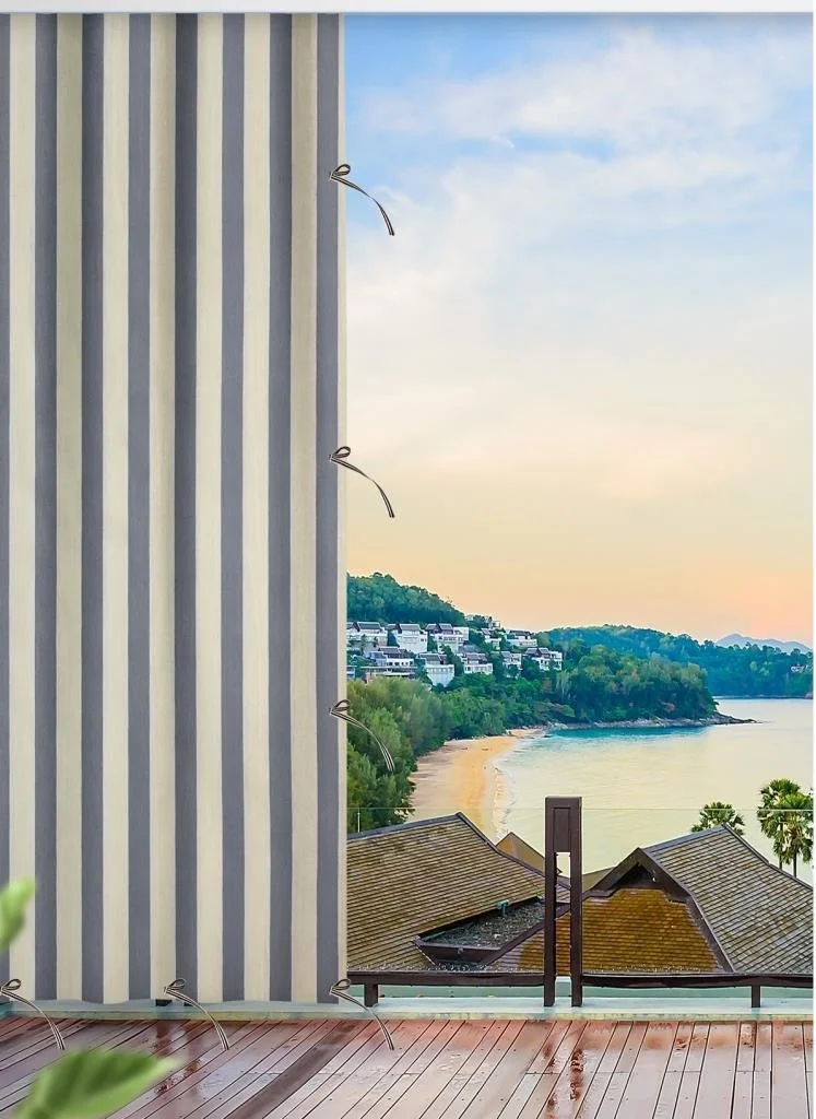 Altın Pamuk Golden Cotton Lace-Up Balcony Curtain-Balcony Canvas with Enxsize Options in All Sizes Gray Cream
