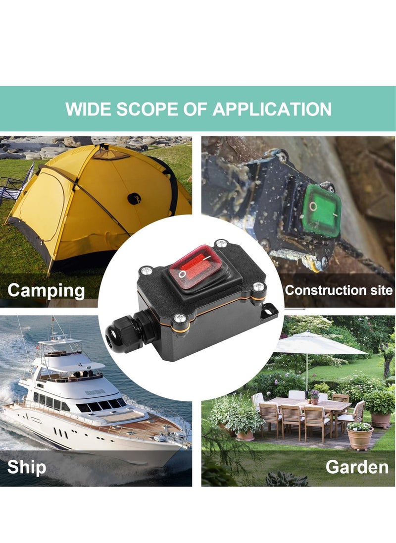 SYOSI - Inline Cord Switch DPST AC/DC 20A-125V,16A-250V,30A-24V,35A-12V, IP66 Waterproof On-Off with 2 Red Light Buttons, One-Side Entry & Exit Line, Outdoor Electrical Start Stop Toggle Switch - Image 1