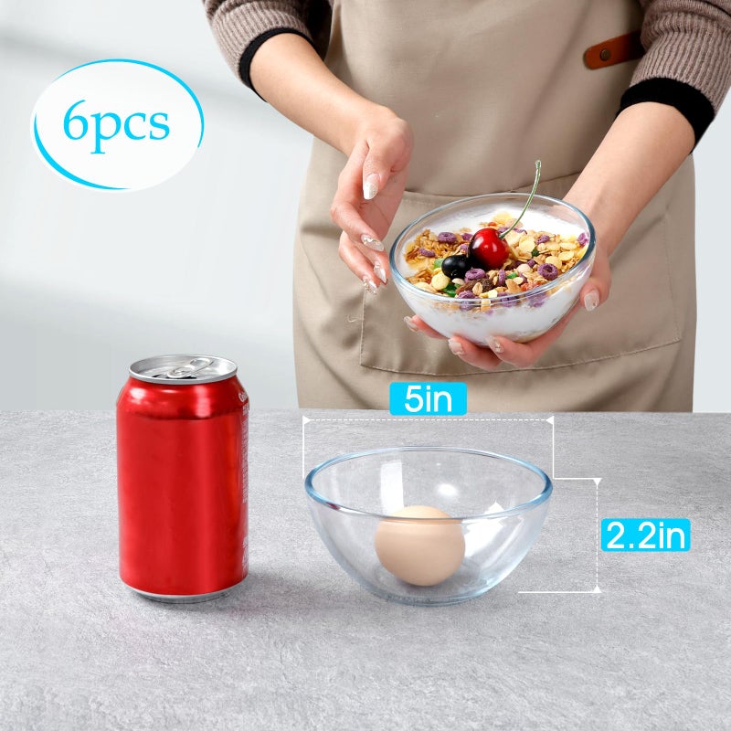 Nutriups 5 بوصة الأوعية الزجاجية الصغيرة مجموعة من 6 أوعية صلصة زجاجية مقسمة لميكروويف المطبخ والفرن آمنة - Image 3