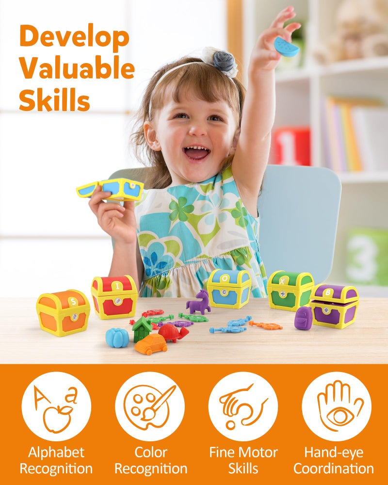 Coogam Alphabet Learning Toys for Toddlers, 26pcs Surprise Letters Treasure Locks with Keys, Uppercase Lowercase ABC Matching Color Sorting Game, Montessori Fine Motor Skill Gift for 3 4 5 Year Old - Image 4