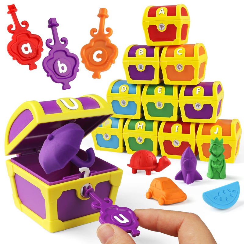 Coogam Alphabet Learning Toys for Toddlers, 26pcs Surprise Letters Treasure Locks with Keys, Uppercase Lowercase ABC Matching Color Sorting Game, Montessori Fine Motor Skill Gift for 3 4 5 Year Old - Image 1