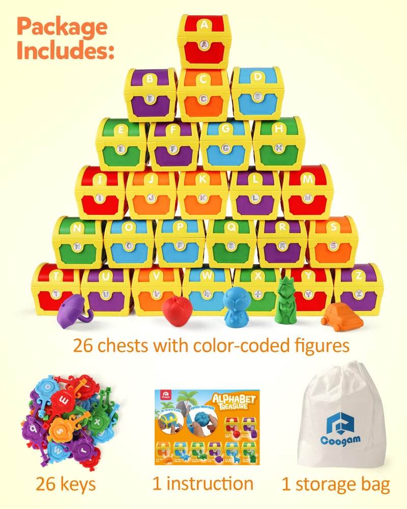 Coogam Alphabet Learning Toys for Toddlers, 26pcs Surprise Letters Treasure Locks with Keys, Uppercase Lowercase ABC Matching Color Sorting Game, Montessori Fine Motor Skill Gift for 3 4 5 Year Old - Image 5