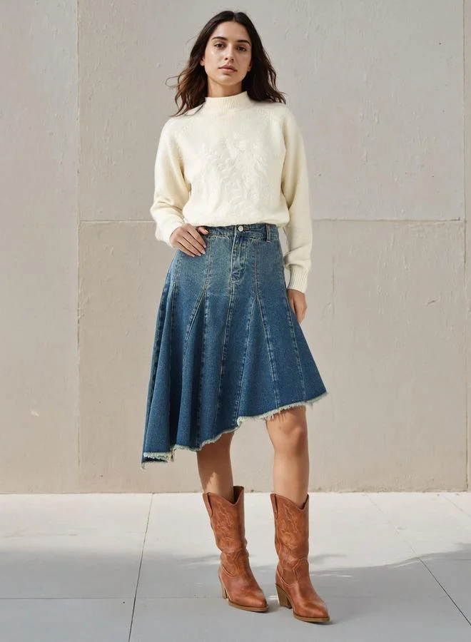 2Xtremz 2Xtremz Denim Skirt with Asymmetrical Hemline