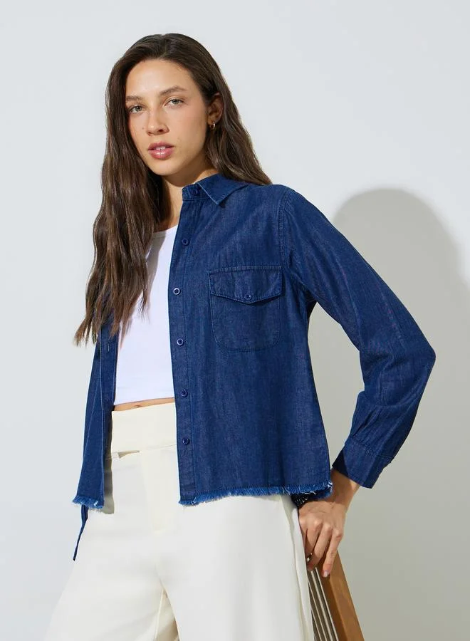 ستايلي Dark Blue Frayed Edge Denim Shirt