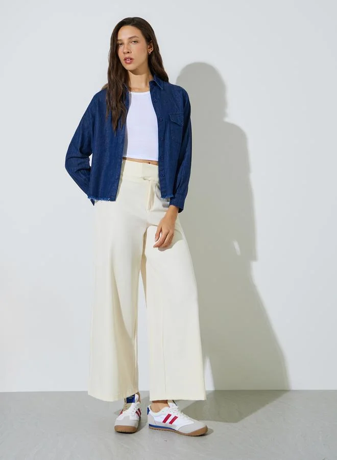 ستايلي Dark Blue Frayed Edge Denim Shirt