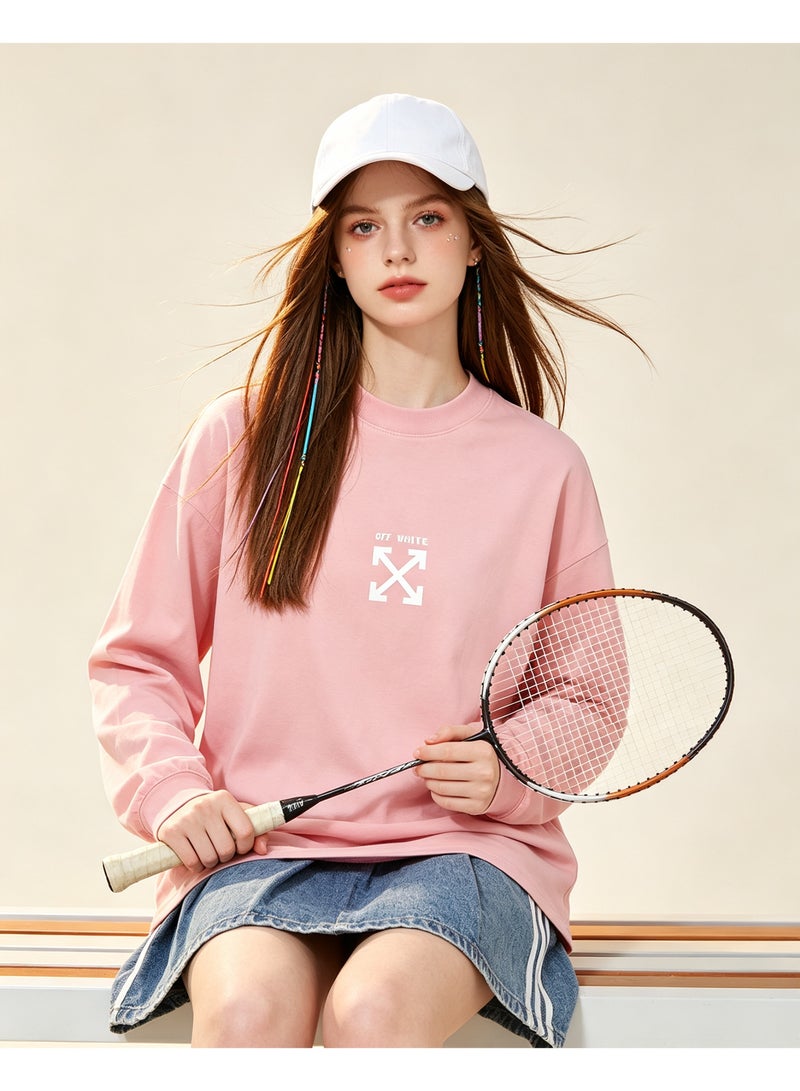 OFF-WHITE couple spring and autumn heavy cotton loose long sleeve T-shirt for men and women - Image 2
