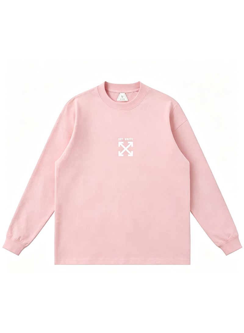 OFF-WHITE couple spring and autumn heavy cotton loose long sleeve T-shirt for men and women - Image 4