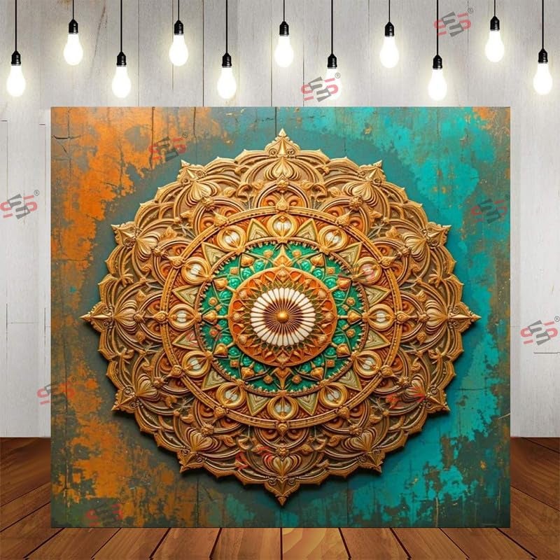 S2S قماش خلفية درع لتزيين البوجا التقليدي، قماش تزيين خلفية | قماش ستارة للمهرجانات والفعاليات والمناسبات - (5 × 5 قدم) - Image 1