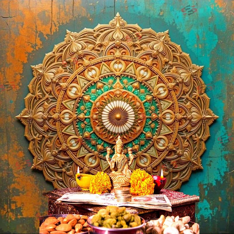 S2S قماش خلفية درع لتزيين البوجا التقليدي، قماش تزيين خلفية | قماش ستارة للمهرجانات والفعاليات والمناسبات - (5 × 5 قدم) - Image 4