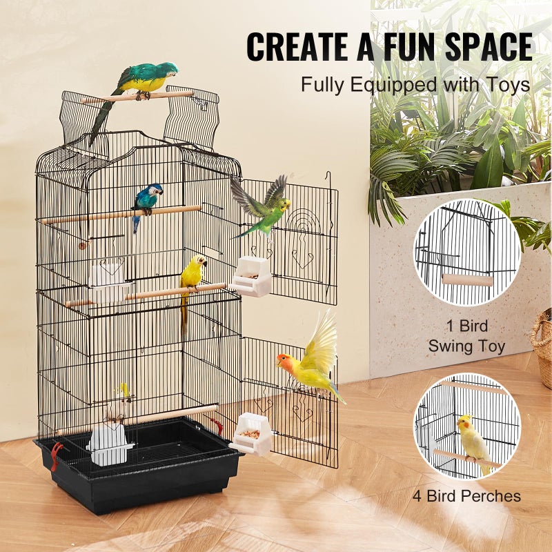 VEVOR 41-inch Open Top Large Parrot Bird Cage, Hanging Bird Cage for Parakeets Finches Canaries Lovebirds Cockatiels Budgies Small Quaker Conures Travel Pet Flight Birdcage with Swing and Perch - Image 3