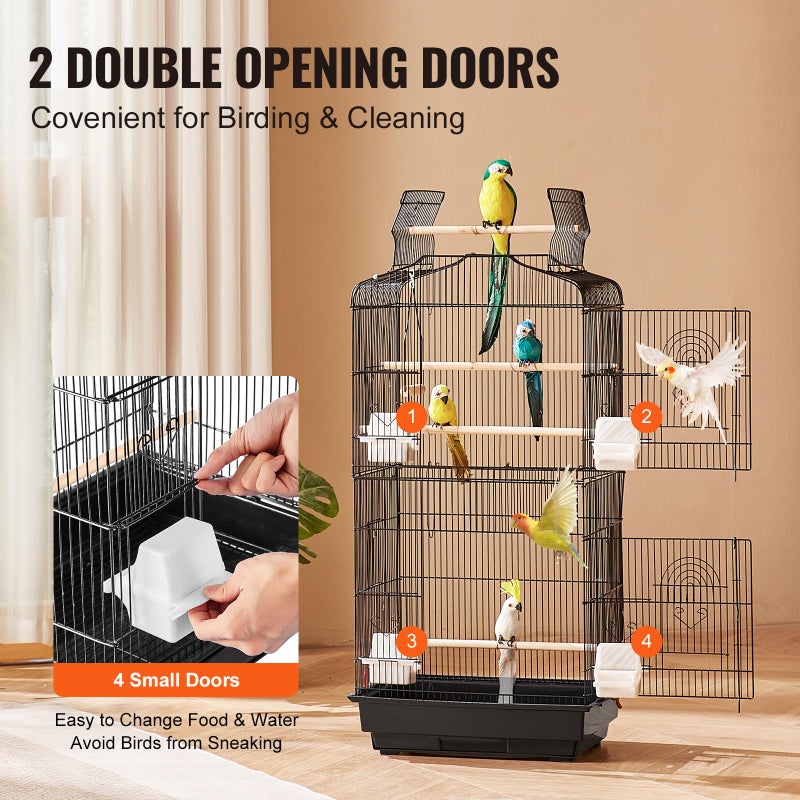 VEVOR 41-inch Open Top Large Parrot Bird Cage, Hanging Bird Cage for Parakeets Finches Canaries Lovebirds Cockatiels Budgies Small Quaker Conures Travel Pet Flight Birdcage with Swing and Perch - Image 5