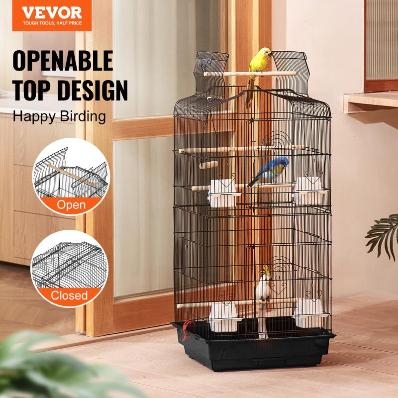 VEVOR 41-inch Open Top Large Parrot Bird Cage, Hanging Bird Cage for Parakeets Finches Canaries Lovebirds Cockatiels Budgies Small Quaker Conures Travel Pet Flight Birdcage with Swing and Perch - Image 2