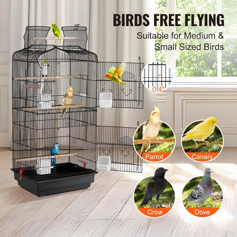 VEVOR 41-inch Open Top Large Parrot Bird Cage, Hanging Bird Cage for Parakeets Finches Canaries Lovebirds Cockatiels Budgies Small Quaker Conures Travel Pet Flight Birdcage with Swing and Perch - Image 4