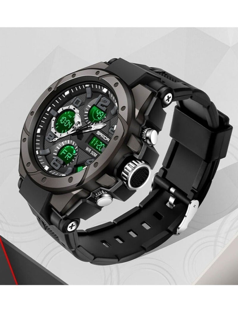 Sanda Watches for Men Quartz Water Resistant Sports Watch 52mm 6088 Black With Gift Box - Image 2