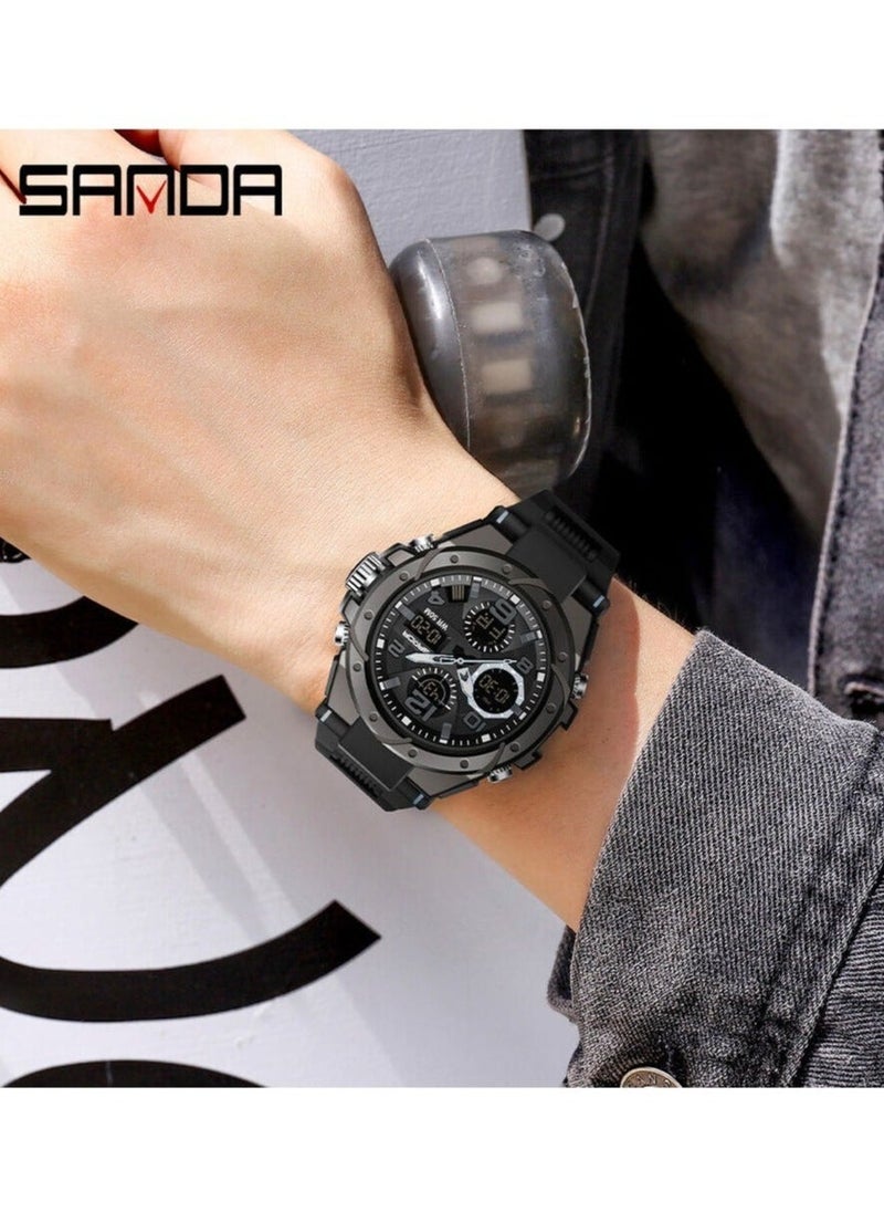 Sanda Watches for Men Quartz Water Resistant Sports Watch 52mm 6088 Black With Gift Box - Image 3
