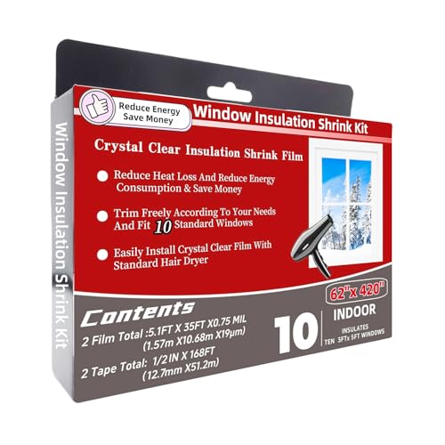 Fonsbleaudy 10-Window Shrink Film Window Insulation kit（62-Inch x 420-Inch），Insulating Film Window Kit Keeps Cold Air Out and Warm Air in (10 Windows) - Image 1