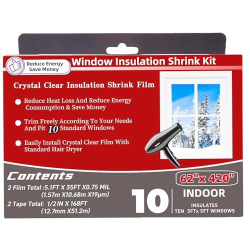 Fonsbleaudy 10-Window Shrink Film Window Insulation kit（62-Inch x 420-Inch），Insulating Film Window Kit Keeps Cold Air Out and Warm Air in (10 Windows) - Image 3