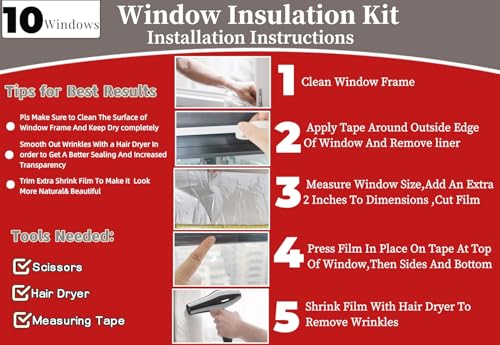 Fonsbleaudy 10-Window Shrink Film Window Insulation kit（62-Inch x 420-Inch），Insulating Film Window Kit Keeps Cold Air Out and Warm Air in (10 Windows) - Image 2