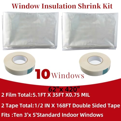 Fonsbleaudy 10-Window Shrink Film Window Insulation kit（62-Inch x 420-Inch），Insulating Film Window Kit Keeps Cold Air Out and Warm Air in (10 Windows) - Image 4
