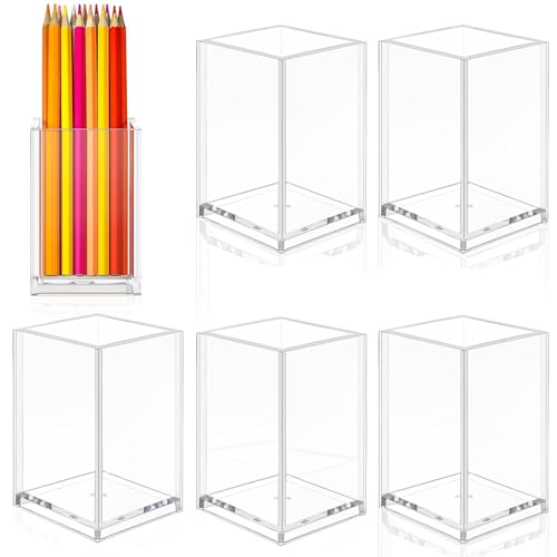 NIYANETAIL DIY 6 Pieces Clear Acrylic Pen Holder - Makeup Brush Holder, Transparent Desk Organizer for Home, Office, and School - Image 1