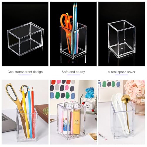 NIYANETAIL DIY 6 Pieces Clear Acrylic Pen Holder - Makeup Brush Holder, Transparent Desk Organizer for Home, Office, and School - Image 3