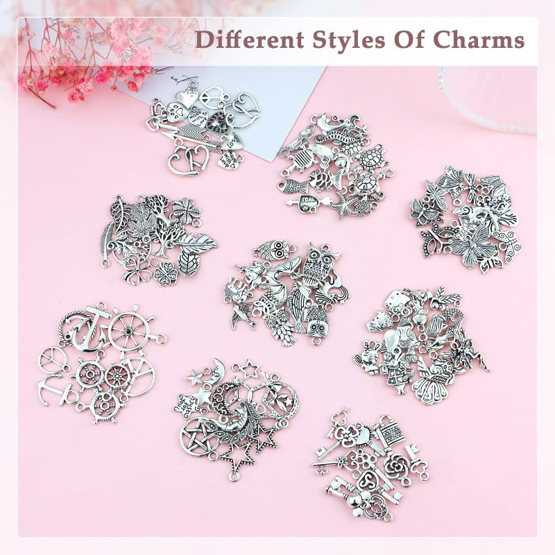 JIALEEY 200 PCS Wholesale Bulk Lots Jewelry Making Charms Mixed Smooth Tibetan Silver Metal Charms Pendants DIY for Necklace Bracelet Jewelry Making and Crafting - Image 5