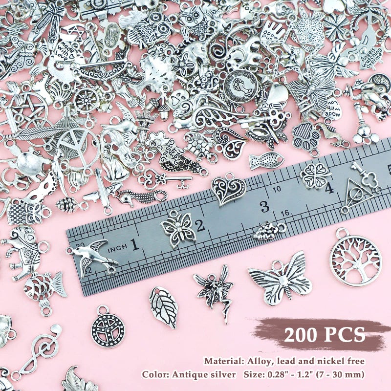 JIALEEY 200 PCS Wholesale Bulk Lots Jewelry Making Charms Mixed Smooth Tibetan Silver Metal Charms Pendants DIY for Necklace Bracelet Jewelry Making and Crafting - Image 3