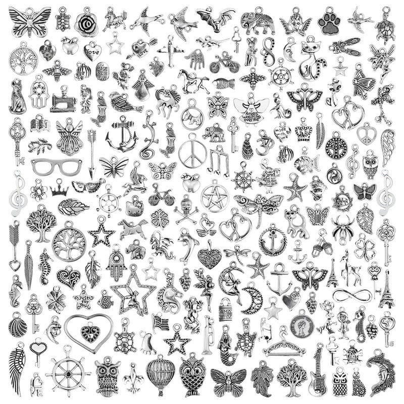 JIALEEY 200 PCS Wholesale Bulk Lots Jewelry Making Charms Mixed Smooth Tibetan Silver Metal Charms Pendants DIY for Necklace Bracelet Jewelry Making and Crafting - Image 1