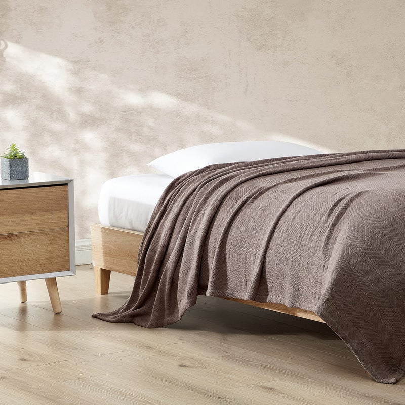 Eddie Bauer - Twin Blanket, Lightweight Cotton Bedding, Luxurious Bedding Set (Herringbone Mushroom, Twin) - Image 2