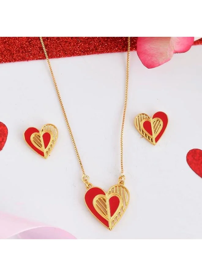 VOYLLA VOYLLA Valentine's Day Edgy Hearts Pendant Set, Brass, No Gemstone