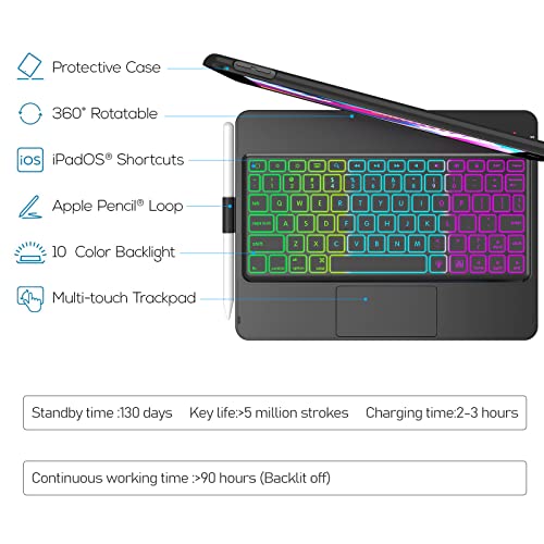 HOTLIFE Keyboard Case for iPad 10.2 9th/8th/7th Gen,Touch Keyboard for iPads 9th Generation/8th Gen/7th Gen-360° Rotatable Protective Cover-iPad Keyboard 9th/8th/7th Gen with Pencil Holder - Image 3