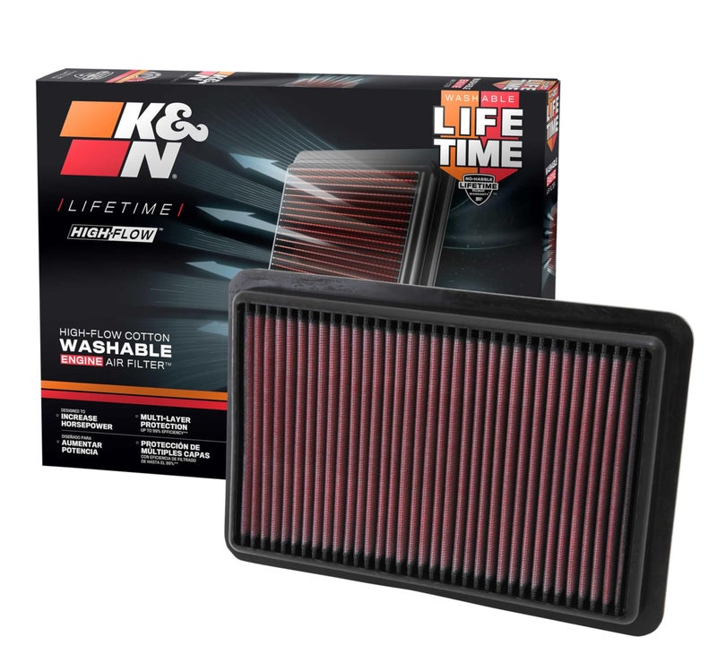 K+N K&N Engine Air Filter: High Performance, Premium, Washable, Replacement Compatible with 2010-2019 Mazda L4 2.0/2.3/2.5L (CX-5, 3, 6, Atenza, Biante, Premacy, Axela), 33-2480  - Image 1