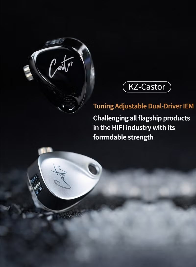 KZ Castor Harman Target Version IEM In-Ear Earphones – Dual Dynamic Drivers (10mm + 8mm), Tunable Sound with 4 Adjustment Switches (16 Profiles), Noise Isolating, 3.5mm, 0.75mm 2-Pin, Silver With Mic - Image 3