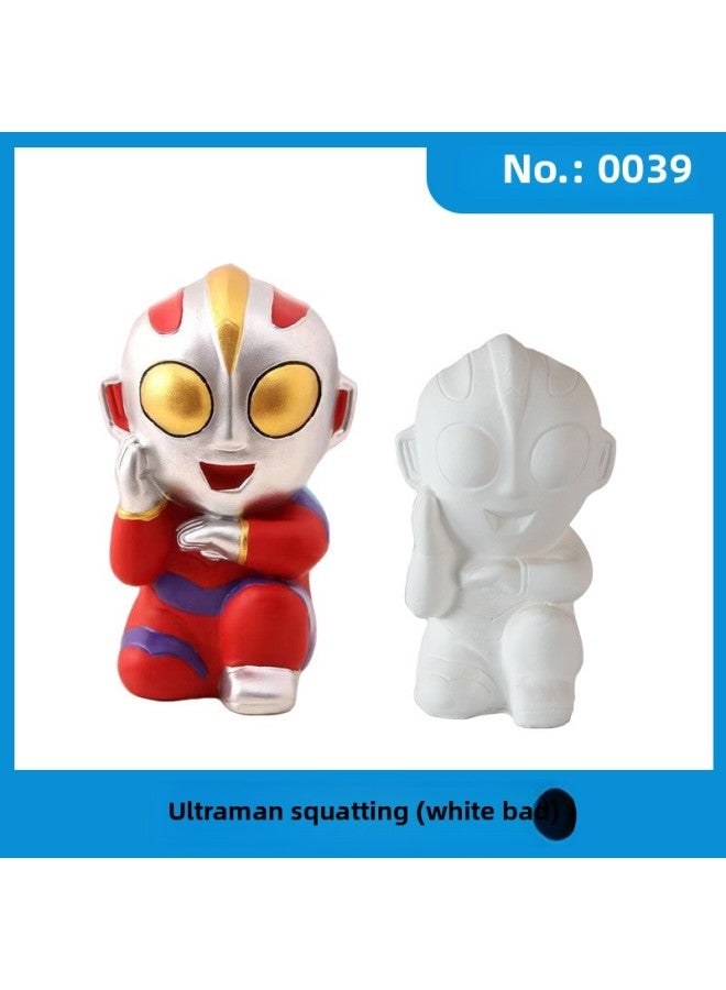 Stall Plaster Doll Student Children's Handmade Graffiti Doll Parent-child Painted Piggy Bank-Color:Squat Ultraman Large No Paint - Image 1