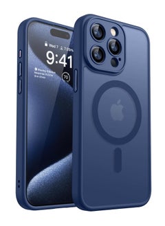 ESCASE Magnetic Cover for iPhone 15 Pro Max 6.7 Inch, MagSafe Compatible, Full Camera Protection, Translucent Matte Slim Protective Shockproof Case,  Blue  - Image 1