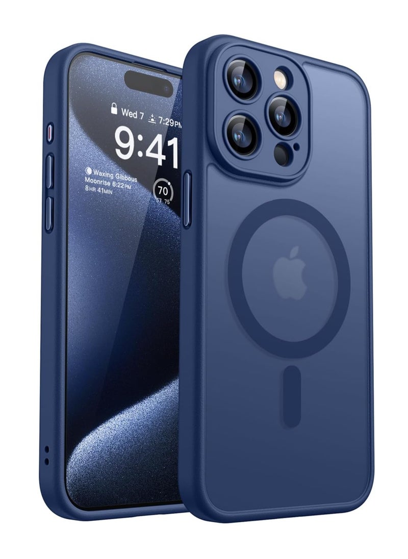 ESCASE - Magnetic Cover for iPhone 15 Pro Max 6.7 Inch, MagSafe Compatible, Full Camera Protection, Translucent Matte Slim Protective Shockproof Case,  Blue - Image 1