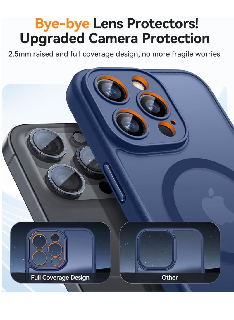 ESCASE - Magnetic Cover for iPhone 15 Pro Max 6.7 Inch, MagSafe Compatible, Full Camera Protection, Translucent Matte Slim Protective Shockproof Case,  Blue - Image 1