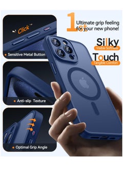 ESCASE Magnetic Cover for iPhone 15 Pro Max 6.7 Inch, MagSafe Compatible, Full Camera Protection, Translucent Matte Slim Protective Shockproof Case,  Blue  - Image 5