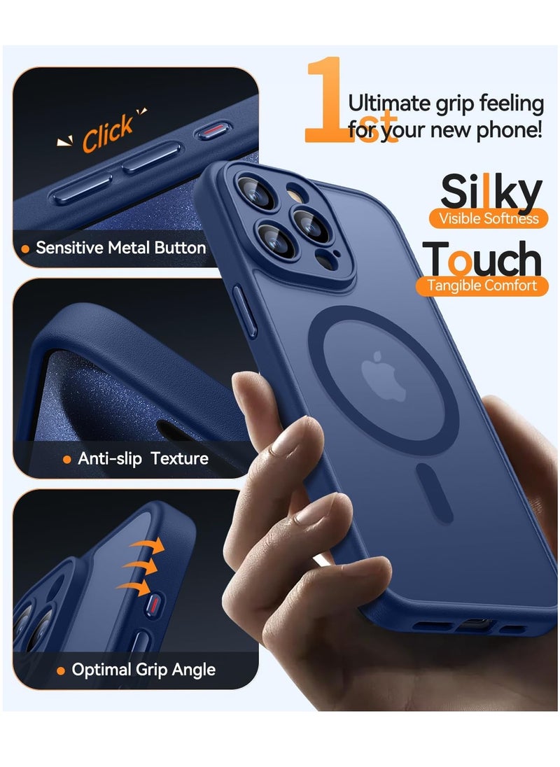 ESCASE - Magnetic Cover for iPhone 15 Pro Max 6.7 Inch, MagSafe Compatible, Full Camera Protection, Translucent Matte Slim Protective Shockproof Case,  Blue - Image 1