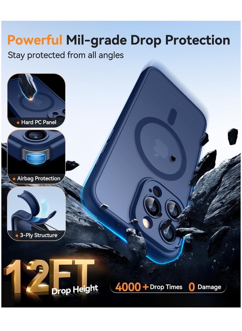 ESCASE - Magnetic Cover for iPhone 15 Pro Max 6.7 Inch, MagSafe Compatible, Full Camera Protection, Translucent Matte Slim Protective Shockproof Case,  Blue - Image 1