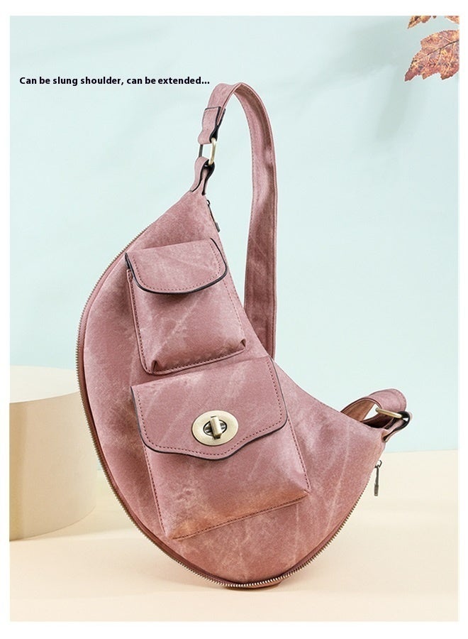 Large Sling Bag for Women Leather Crossbody Bags Fanny Pack Chest Bag Travel Shoulder Belt Bags (Pink)  - Image 3