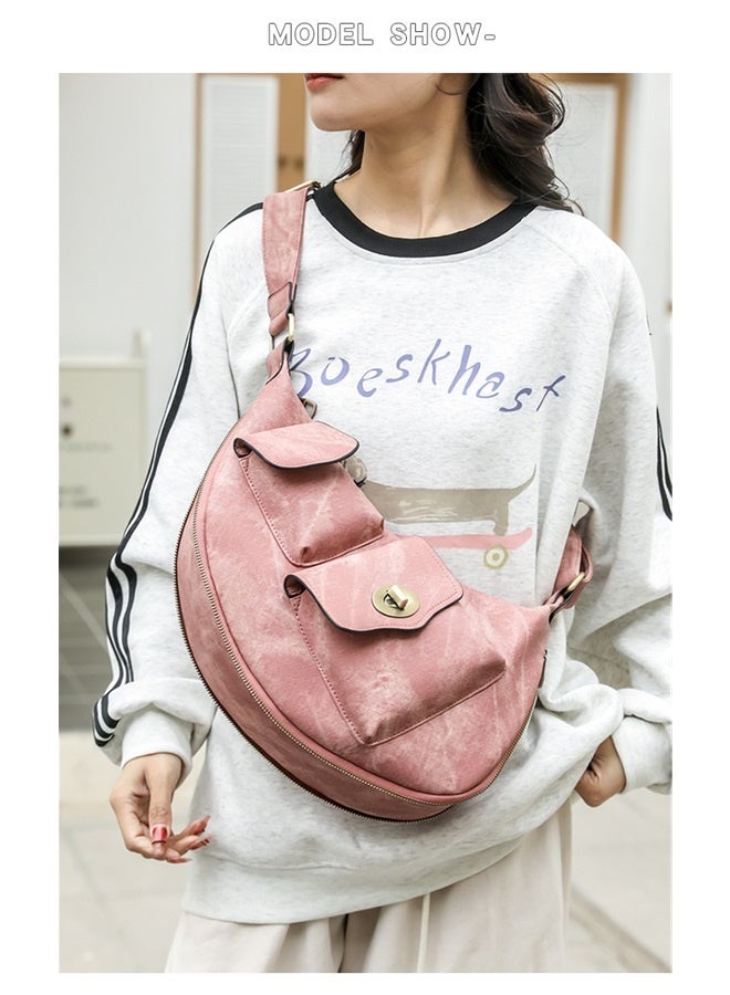 Large Sling Bag for Women Leather Crossbody Bags Fanny Pack Chest Bag Travel Shoulder Belt Bags (Pink)  - Image 5