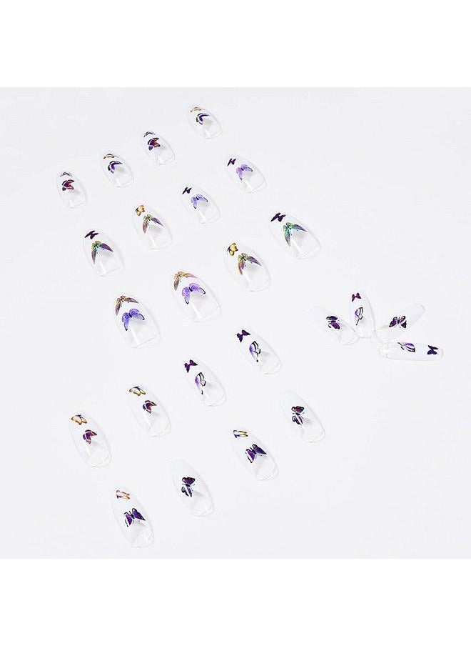 KLOSS BEAUTY - Butterfly Coffin Nails Set Of 24 Reusable Uv Treated Gel Finished Presson Nails With Matt Finish (Assorted On White) - Image 1