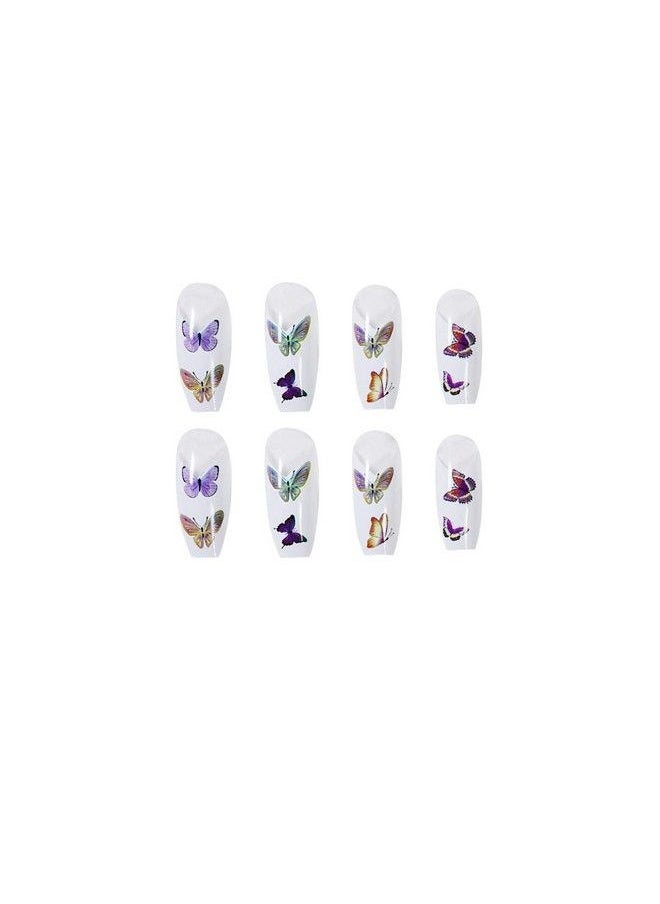 KLOSS BEAUTY - Butterfly Coffin Nails Set Of 24 Reusable Uv Treated Gel Finished Presson Nails With Matt Finish (Assorted On White) - Image 1