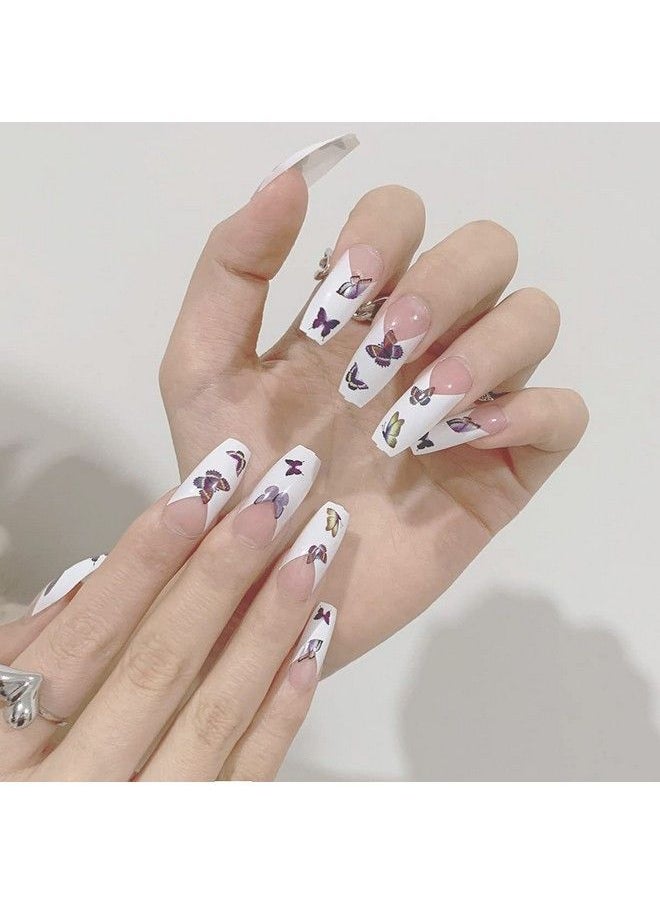 KLOSS BEAUTY - Butterfly Coffin Nails Set Of 24 Reusable Uv Treated Gel Finished Presson Nails With Matt Finish (Assorted On White) - Image 1