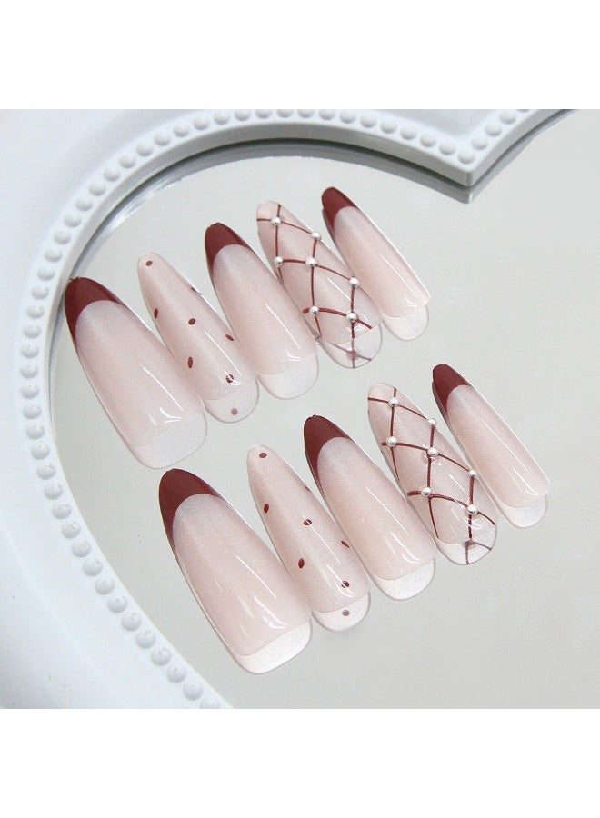 Goolsky Elegant Grid French Red Wine Cat Eye Press-on Nails - Image 3