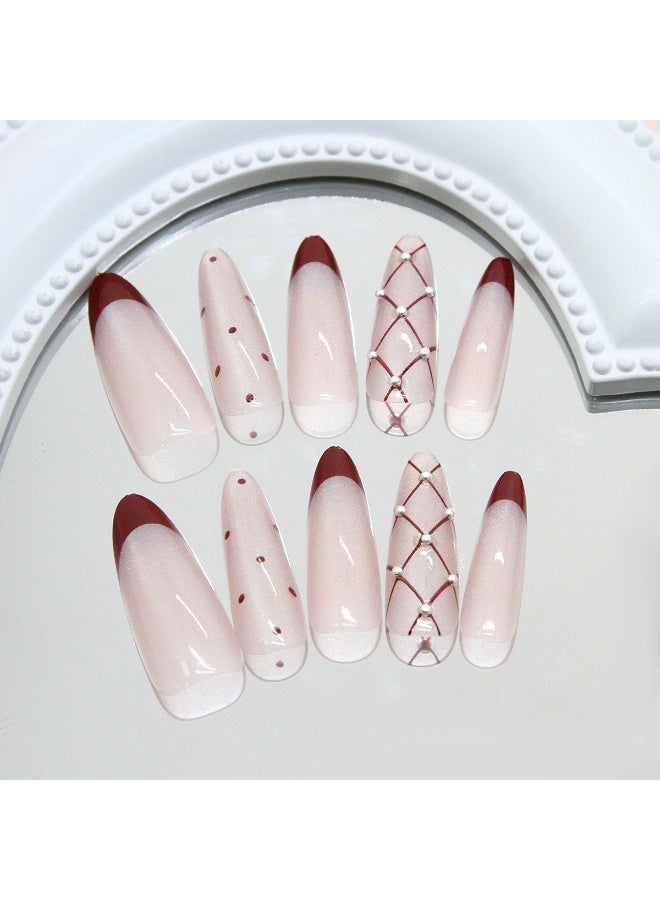Goolsky Elegant Grid French Red Wine Cat Eye Press-on Nails - Image 5