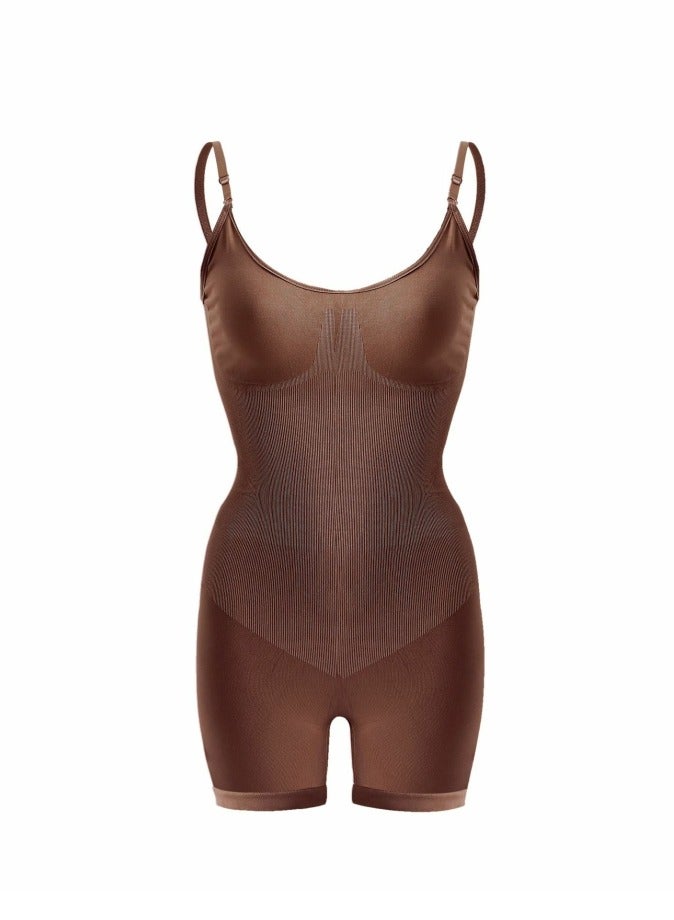 Loquat Women's Solid Color Bodysuit Shapewear Tummy Control Sleeveless Scoop-Neck Camisole Slimming Jumpsuit Lifting Bodysuit Brown  - Image 2