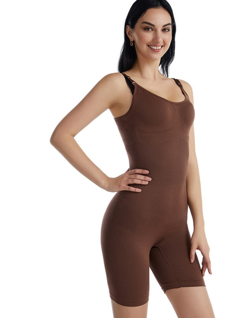 Loquat Women's Solid Color Bodysuit Shapewear Tummy Control Sleeveless Scoop-Neck Camisole Slimming Jumpsuit Lifting Bodysuit Brown  - Image 1