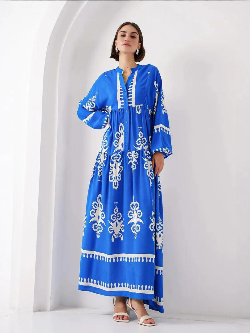 بيغ دارت فستان ماكسي بياقة على شكل حرف  بنقوش